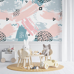 Custom Kids Wall Mural Scandinavian Abstract Design Wallpaper for Girls