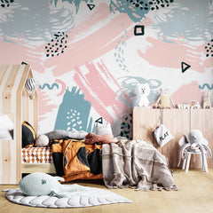 Custom Kids Wall Mural Scandinavian Abstract Design Wallpaper for Girls