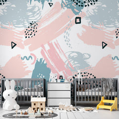 Custom Kids Wall Mural Scandinavian Abstract Design Wallpaper for Girls