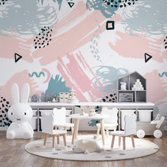 Custom Kids Wall Mural Scandinavian Abstract Design Wallpaper for Girls