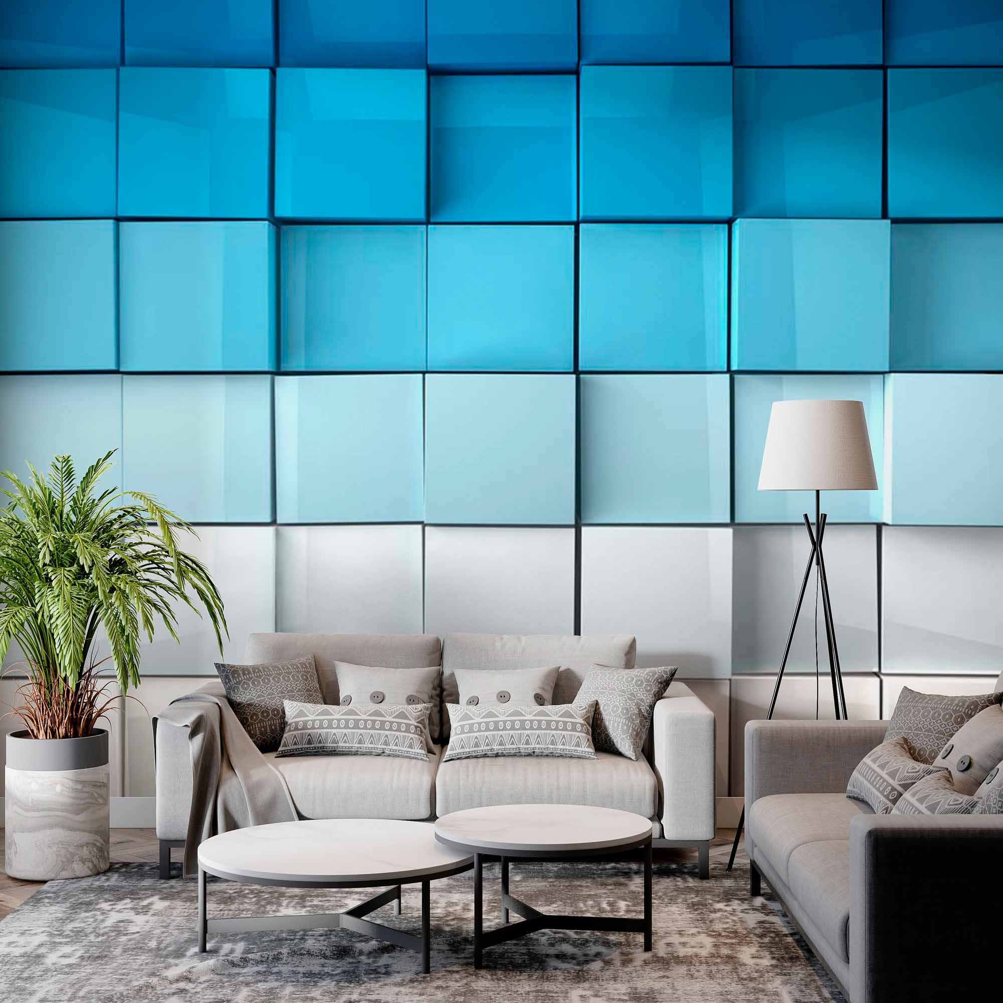 3D Soft Blue Cube Wall Mural Minimalist Pattern Wallpaper