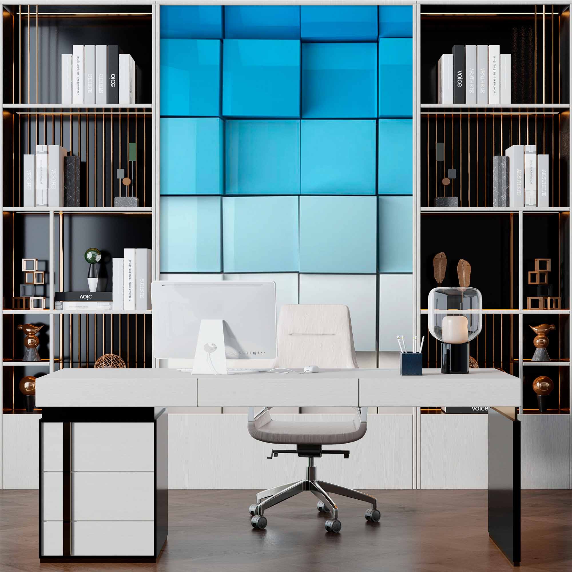 3D Soft Blue Cube Wall Mural Minimalist Pattern Wallpaper