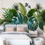 Tropical Wall Mural Art Beige Geometrical Wallpaper Palm Monstera Leaf