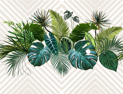 Custom Tropical Wall Mural Art Beige Geometrical Wallpaper Palm Monstera Leaf