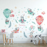 Bunny with Hot Air Balloon Wall Decals for Nursery Kids Room