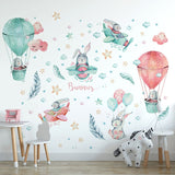 Bunny with Hot Air Balloon Wall Decals for Nursery Kids Room