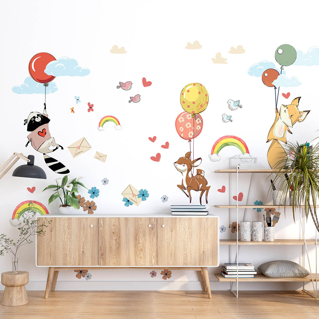 Hot Air Balloon Wall Decals for Kids Rooms Animal Wall Stickers