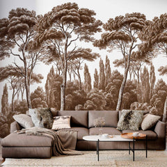 Custom Vintage Sepia Forest Wall Mural Wallpaper - Classic Woodland Landscape Design