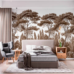 Custom Vintage Sepia Forest Wall Mural Wallpaper - Classic Woodland Landscape Design