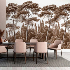 Custom Vintage Sepia Forest Wall Mural Wallpaper - Classic Woodland Landscape Design