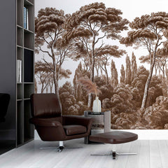 Custom Vintage Sepia Forest Wall Mural Wallpaper - Classic Woodland Landscape Design