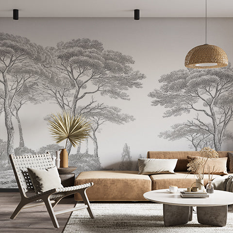 Classic Detailed Forest Landscape Wall Mural Wallpaper