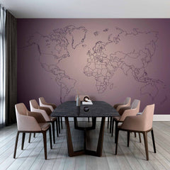 Custom Elegant Purple Gradient World Map Wall Mural Wallpaper with Fine Line Borders