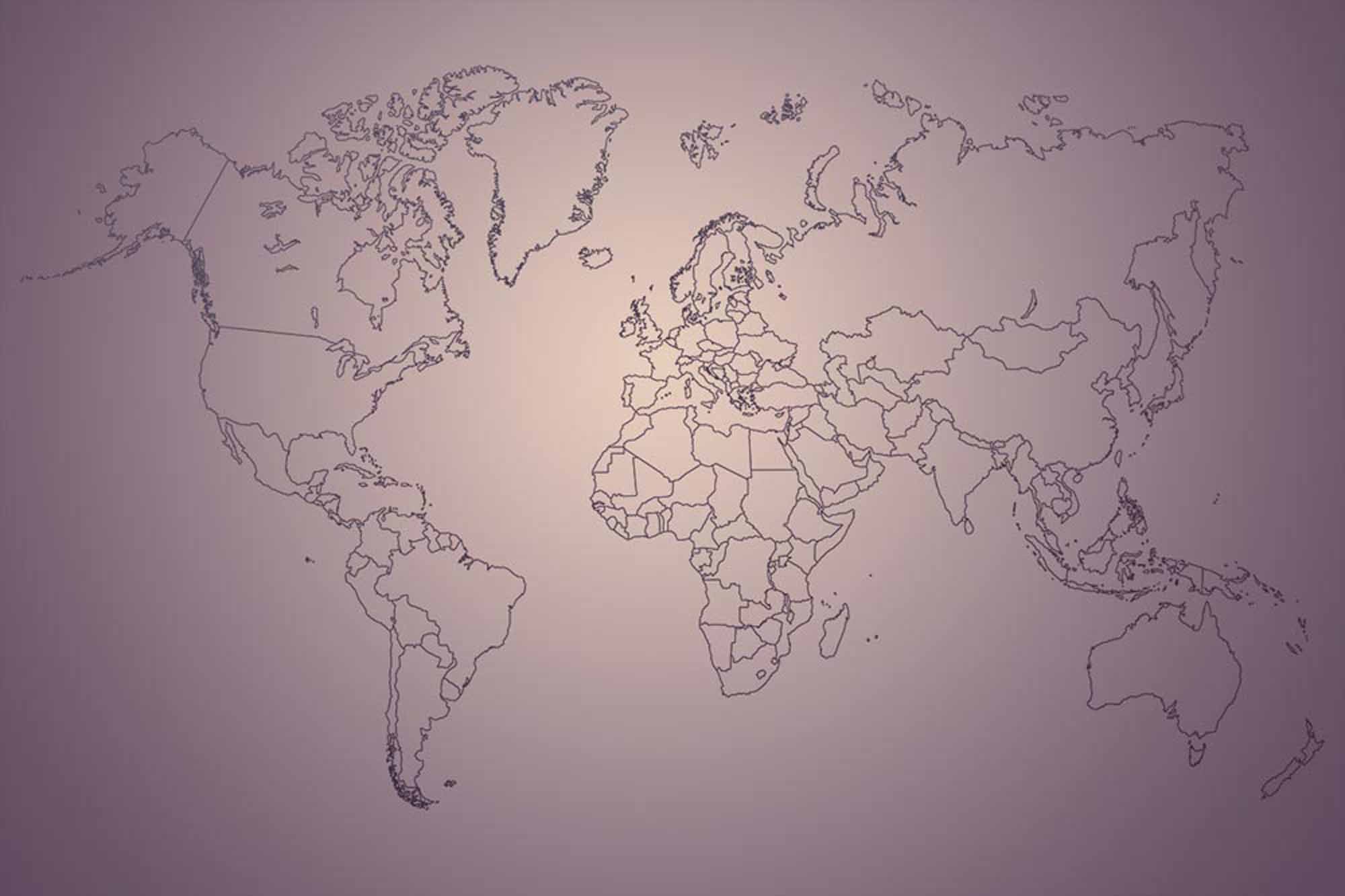 Elegant Purple Gradient World Map Wall Mural Wallpaper with Fine Line Borders