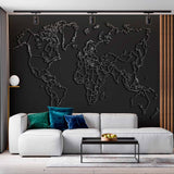 Modern Black and White Outline World Map Wall Mural Wallpaper