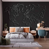 Modern Black and White Outline World Map Wall Mural Wallpaper