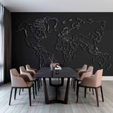 Modern Black and White Outline World Map Wall Mural Wallpaper