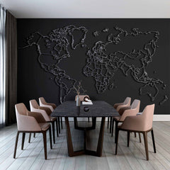 Custom Modern Black and White Outline World Map Wall Mural Wallpaper