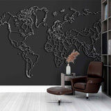 Modern Black and White Outline World Map Wall Mural Wallpaper