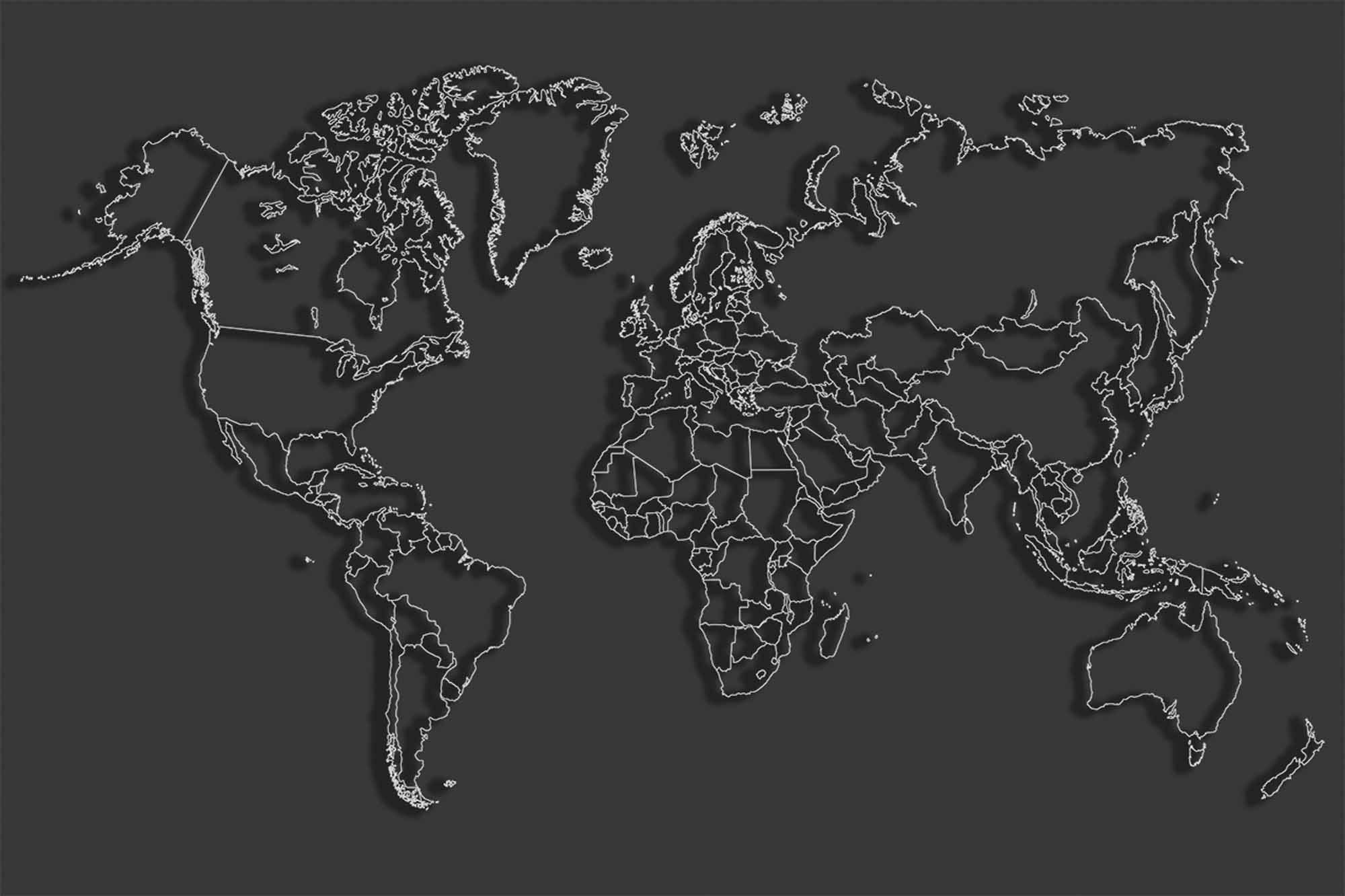 Modern Black and White Outline World Map Wall Mural Wallpaper