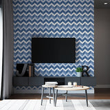 Blue Watercolor Chevron Pattern Wall Mural Wallpaper - Textured Zigzag Design