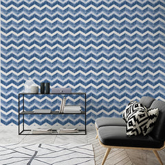 Custom Blue Watercolor Chevron Pattern Wall Mural Wallpaper - Textured Zigzag Design