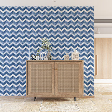 Blue Watercolor Chevron Pattern Wall Mural Wallpaper - Textured Zigzag Design