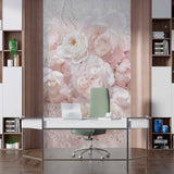 Soft Blush Peony Wall Mural Wallpaper with Textured Background