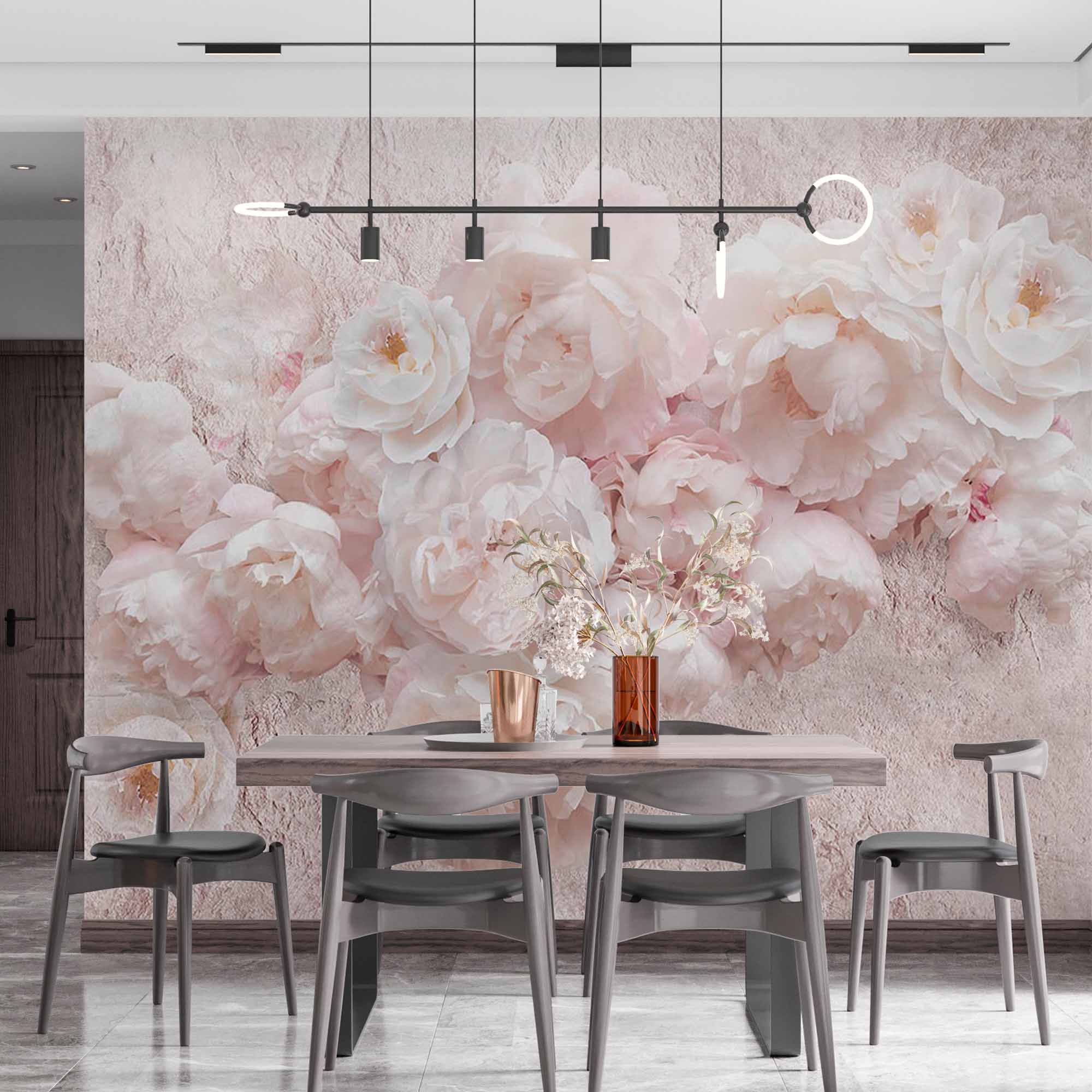 Soft Blush Peony Wall Mural Wallpaper with Textured Background