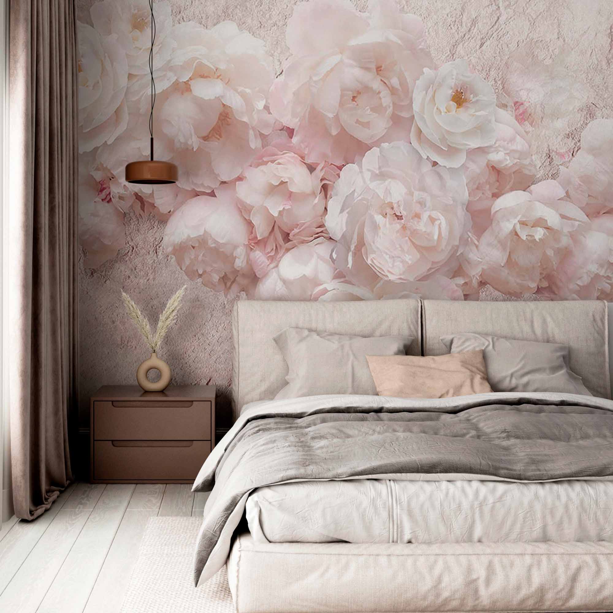 Soft Blush Peony Wall Mural Wallpaper with Textured Background