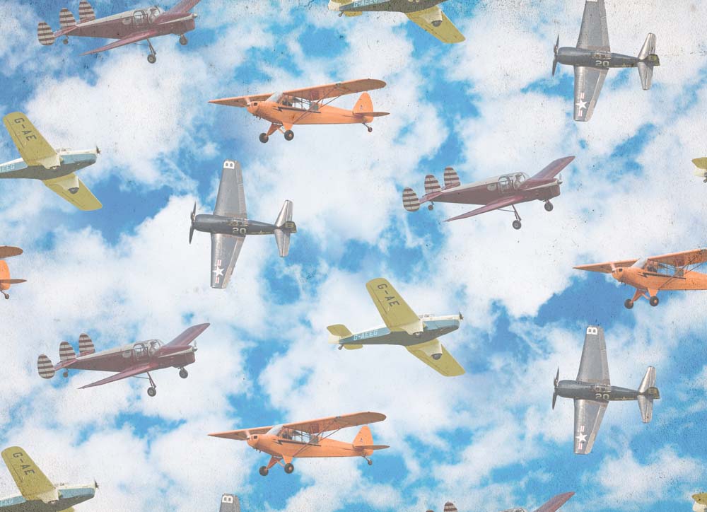 Kids Wall Mural Aircarfts Vintage Airplane Blue Sky Clouds Wallpaper for Kids