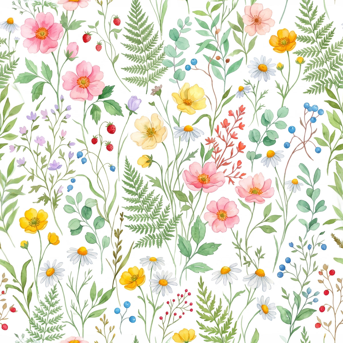 Wildflower Meadow Wallpaper – Daisy and Fern Wall Mural