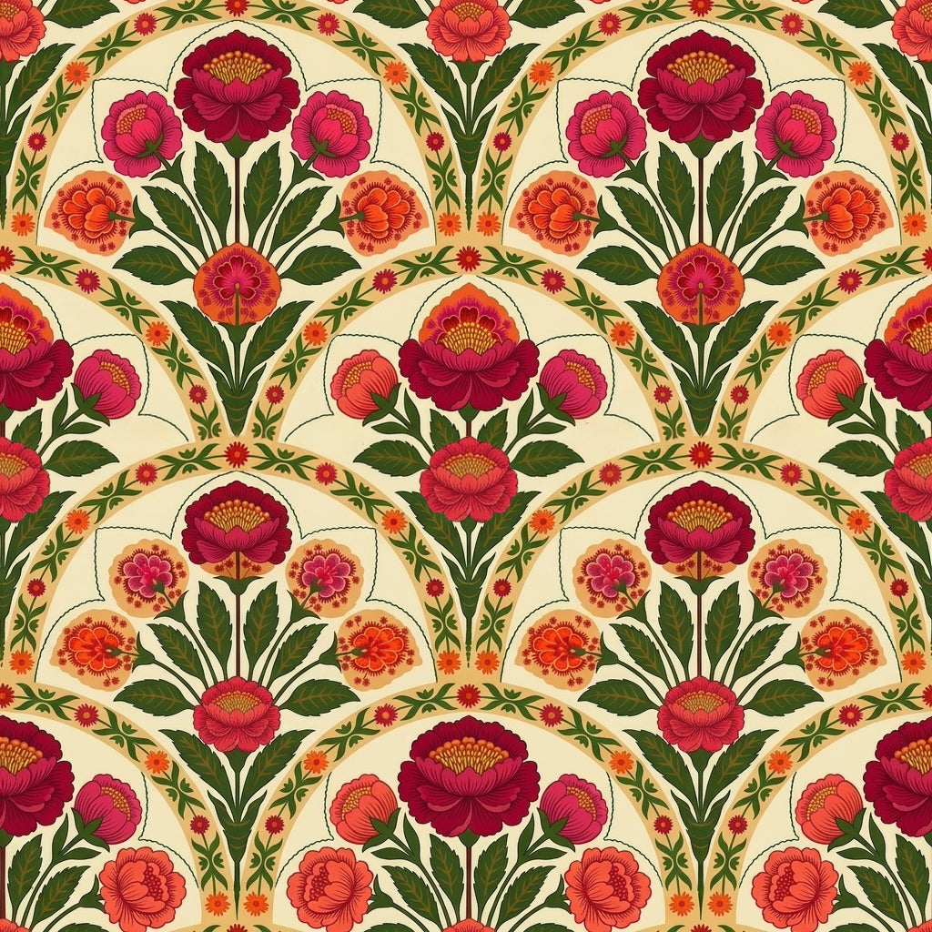 Red Peony Arch Wallpaper – Art Deco Floral Wall Mural