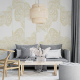 Elegant Cream Wallpaper with Golden Line Art Waves