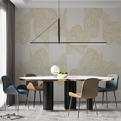 Custom Elegant Cream Wallpaper with Golden Line Art Waves