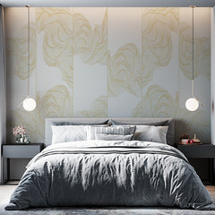 Custom Elegant Cream Wallpaper with Golden Line Art Waves