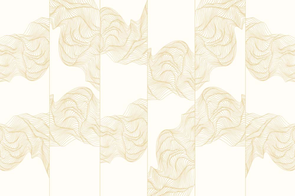 Elegant Cream Wallpaper with Golden Line Art Waves