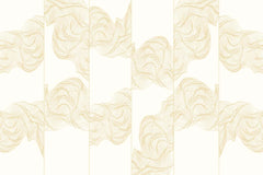 Custom Elegant Cream Wallpaper with Golden Line Art Waves