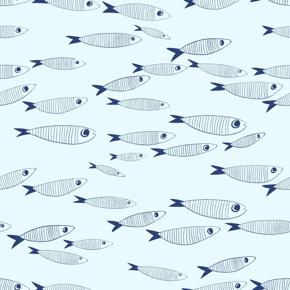 Papier peint poissons bleus – Papier peint panoramique motif de poissons côtier
