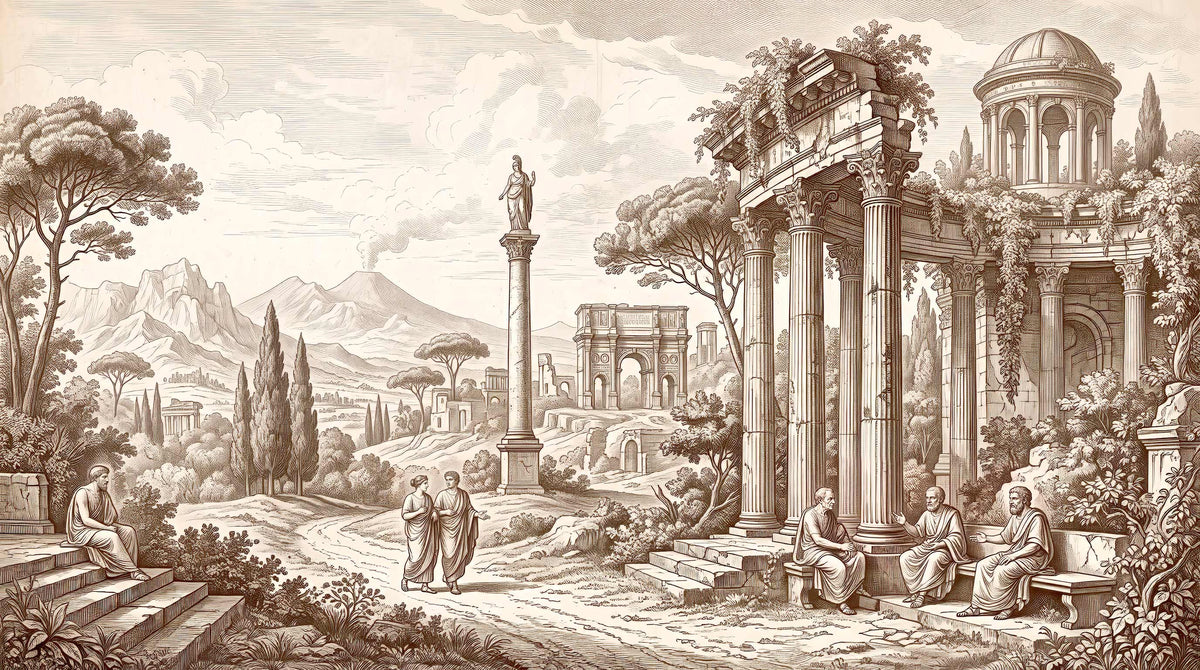 Romeinse ruïnes behang – sepia klassieke gravure fotobehang