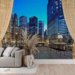 Custom Elegant Balcony View of Modern City Skyline at Night Wallpaper Murals