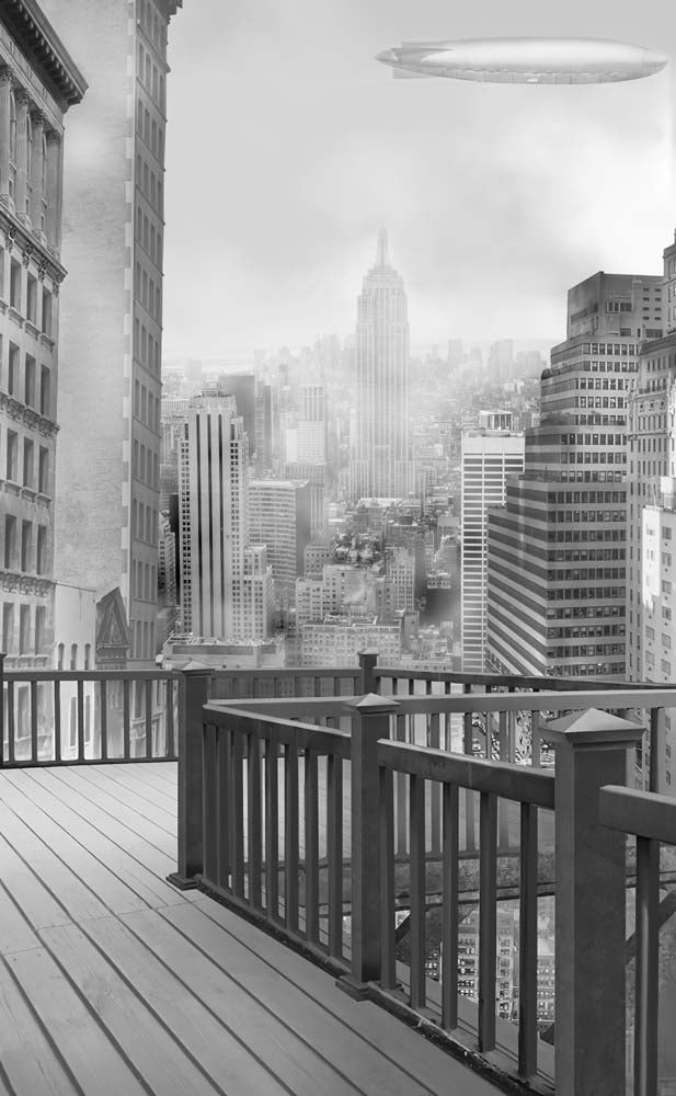 Urban Balcony View with Empire State Building in Black and White Wallpaper Murals