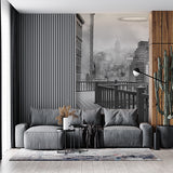 Urban Balcony View with Empire State Building in Black and White Wallpaper Murals