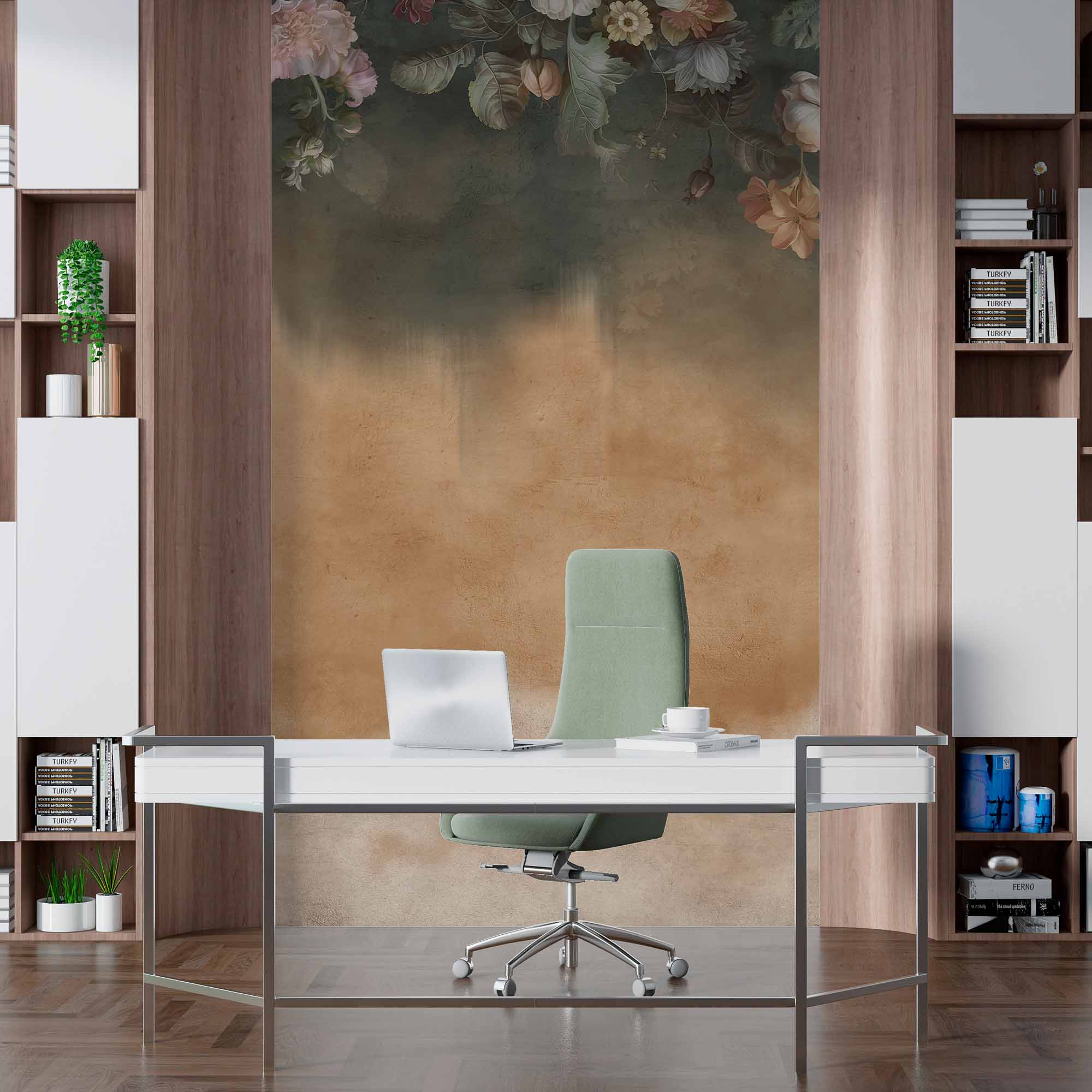 Vintage Floral Wall Mural Wallpaper with Dramatic Ombre Effect