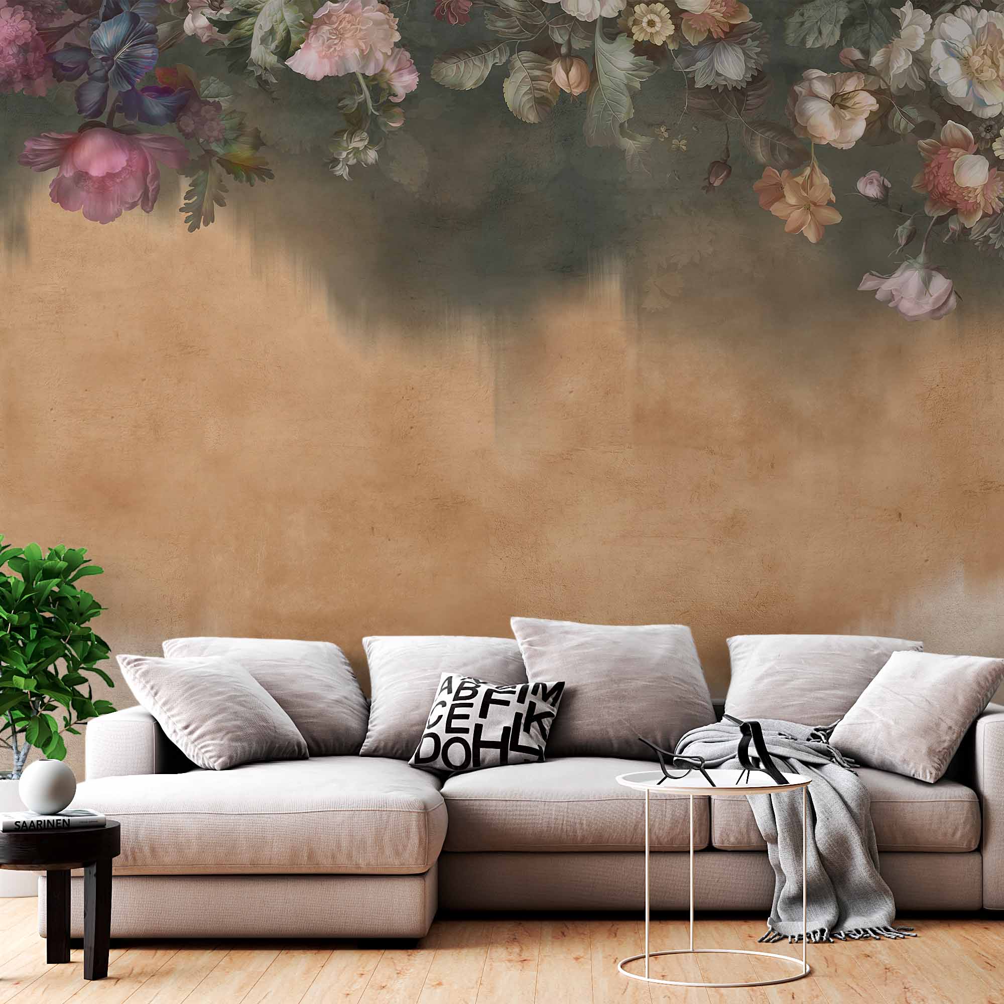 Vintage Floral Wall Mural Wallpaper with Dramatic Ombre Effect