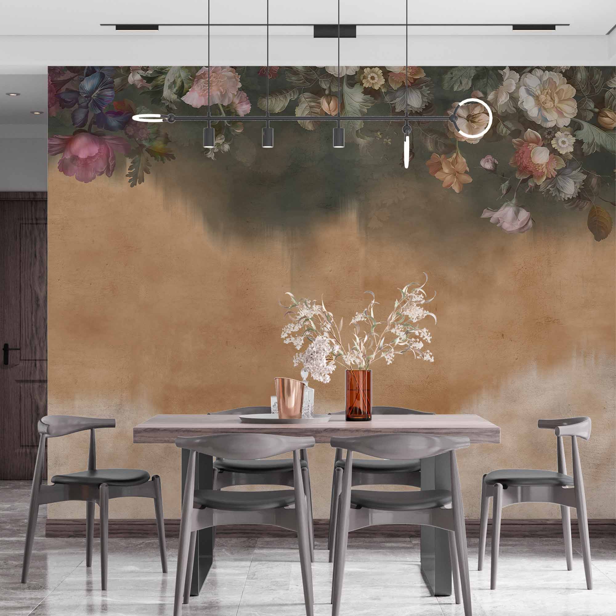 Vintage Floral Wall Mural Wallpaper with Dramatic Ombre Effect