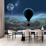 Magical Night Sky Hot Air Balloon Wall Mural Wallpaper - Floating Above the Clouds