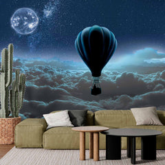 Custom Magical Night Sky Hot Air Balloon Wall Mural Wallpaper - Floating Above the Clouds