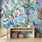 Tropical Watercolor Hexagon Tiles Wallpaper