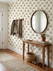Goat toile wallpaper in an entryway.